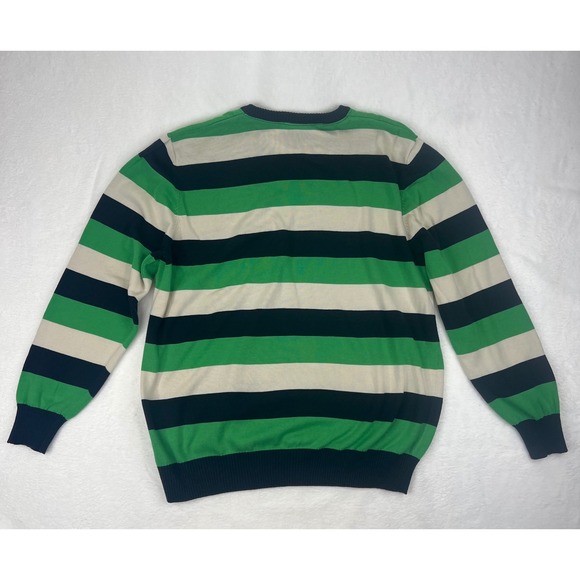Timberland Mens V Neck Striped Sweater Green Navy Cream XL Regular Fit Cotton - Picture 8 of 9